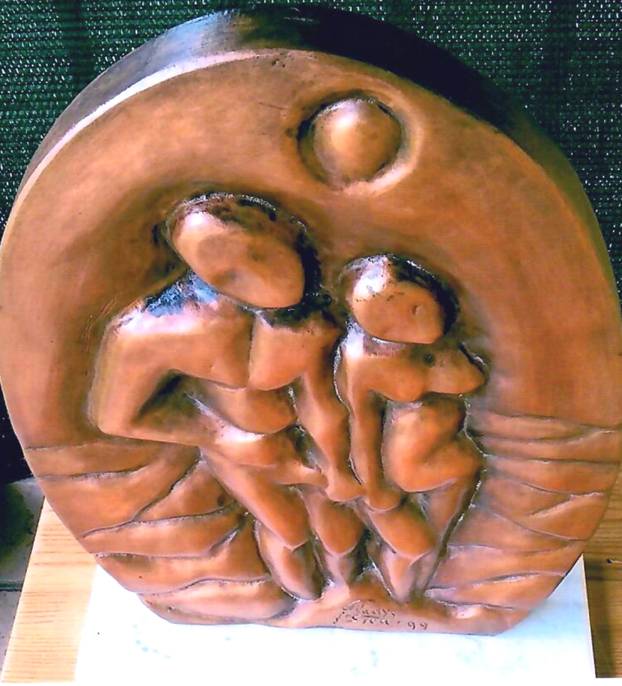 'Vincolo primordiale' rilievo  bronzo su marmo carrara (dal marmo) cm19,50x38x4