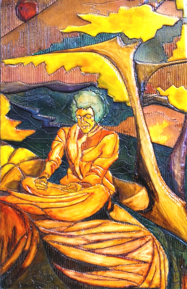 'Meditazione (Sai, sotto l'albero dei desideri)' tecnica mista su cartone  cm60x93