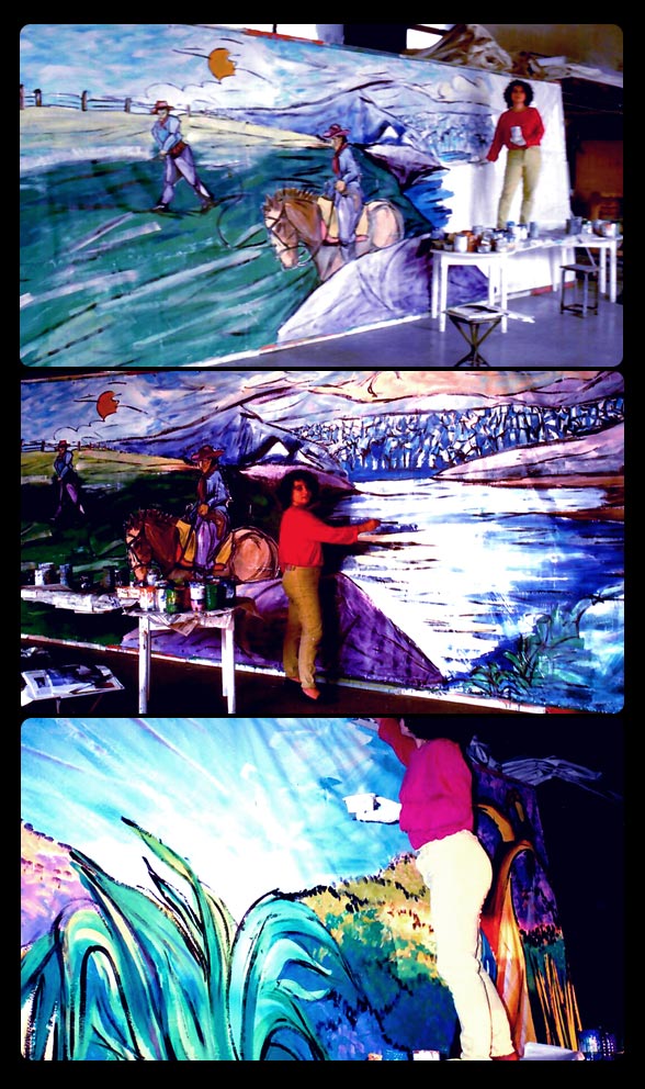Preparazione Murale, Festival Latinoamericano, m120x2,50 realizzato in una settimana, Assago, Milano, 1995