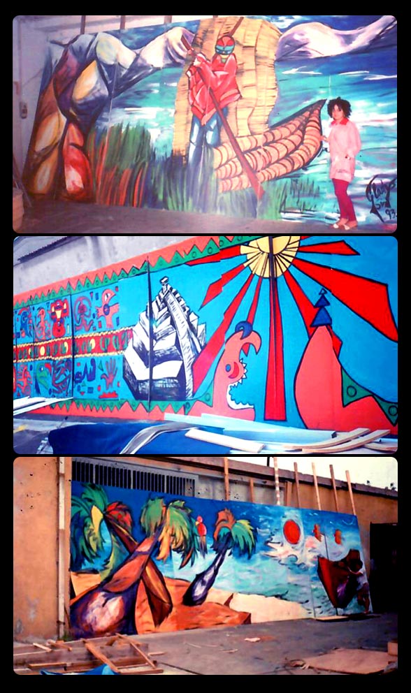 Preparazione,  Murale, Festival Latinoamericano,  m130x3 realizzato in 10 giorni, San Siro, Milano,1992