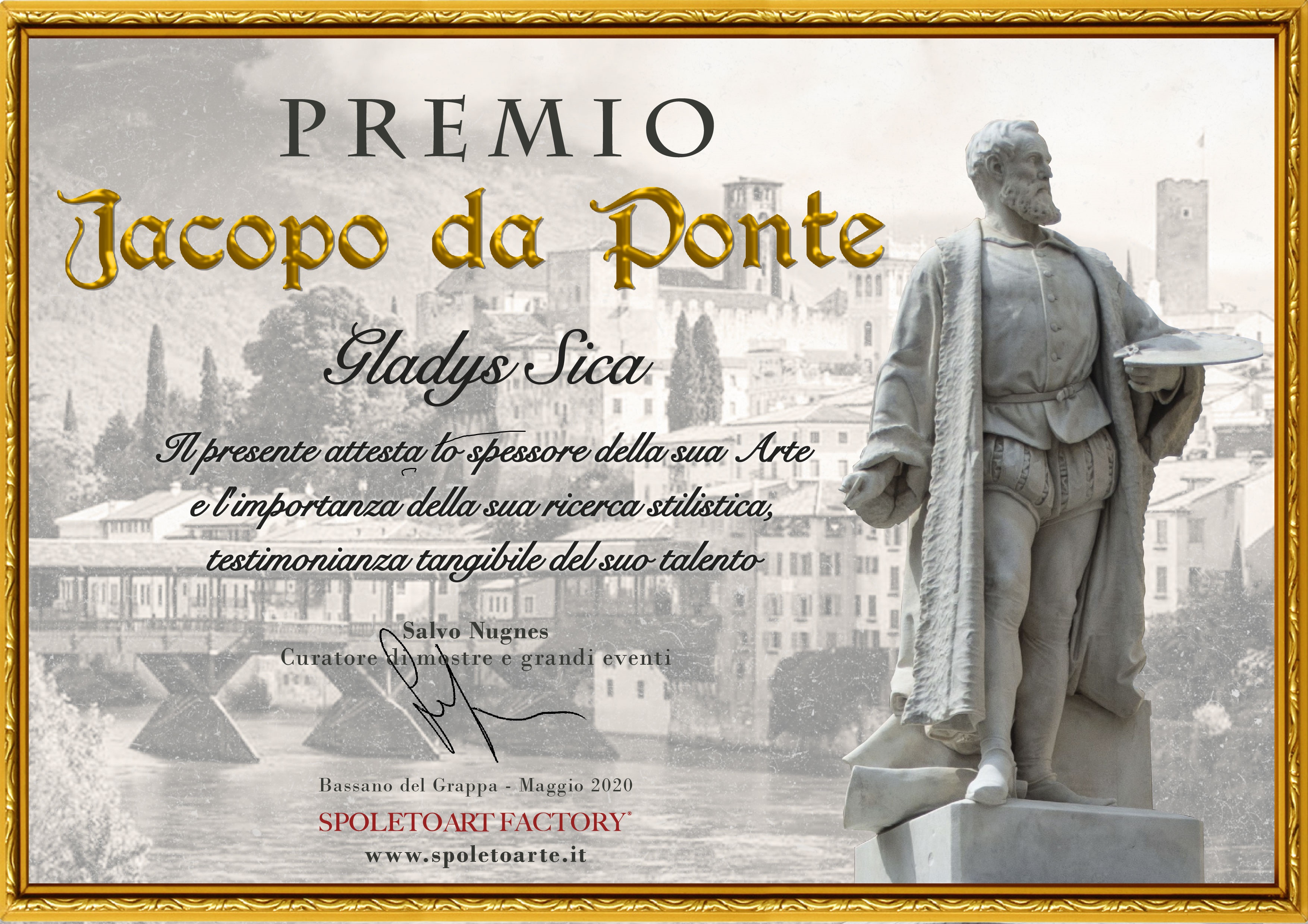 2020 - 'Premio Jacopo da Ponte, importanza della ricerca artistica', Spoleto Art Factory, Salvo Nugnes.