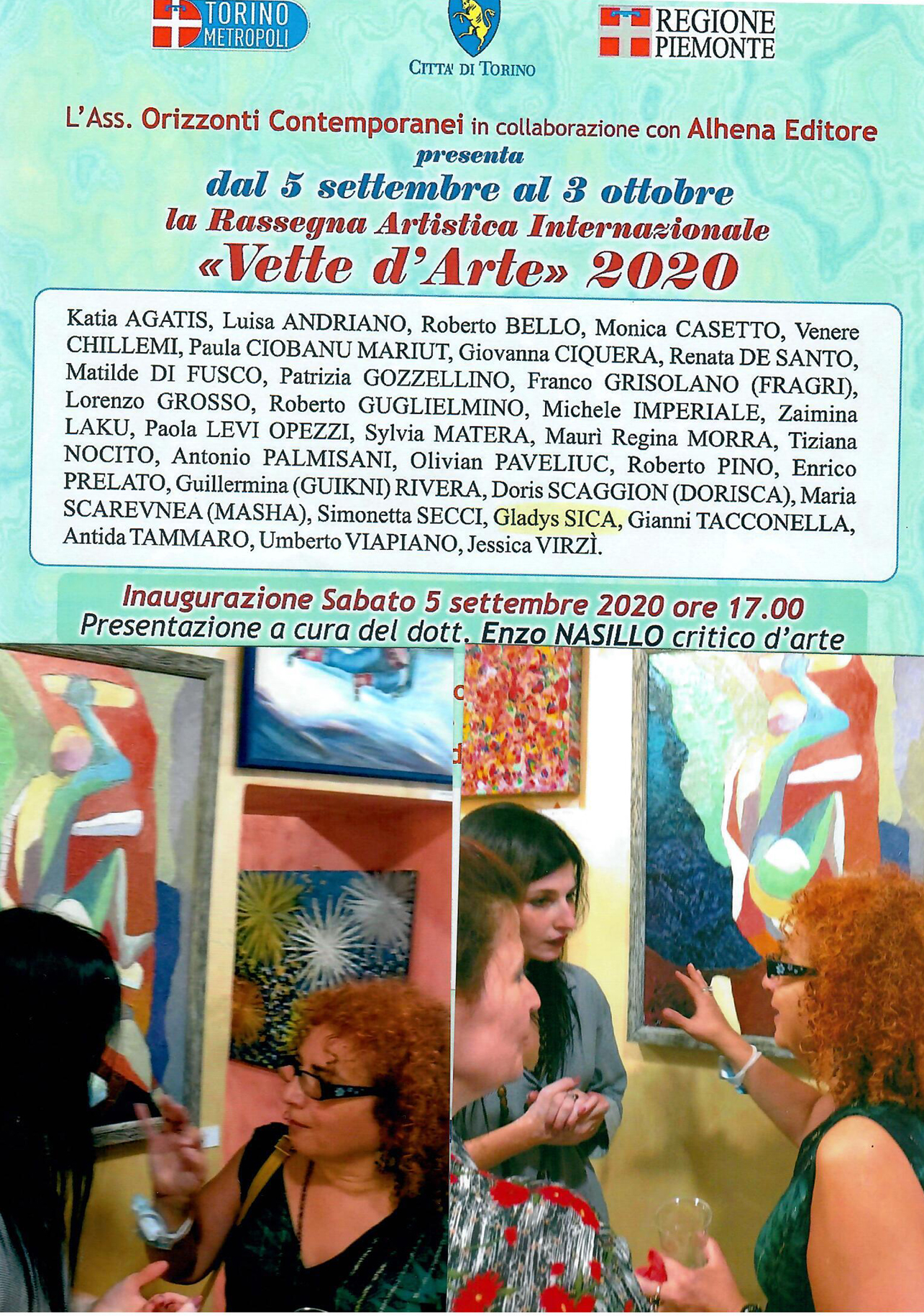 2020 - Concorso 'Vette d'Arte 2020', Associazione Culturale 'Orizzonti Contemporanei', Gladys Sica con Enis e Zaimina Laku, Torino .