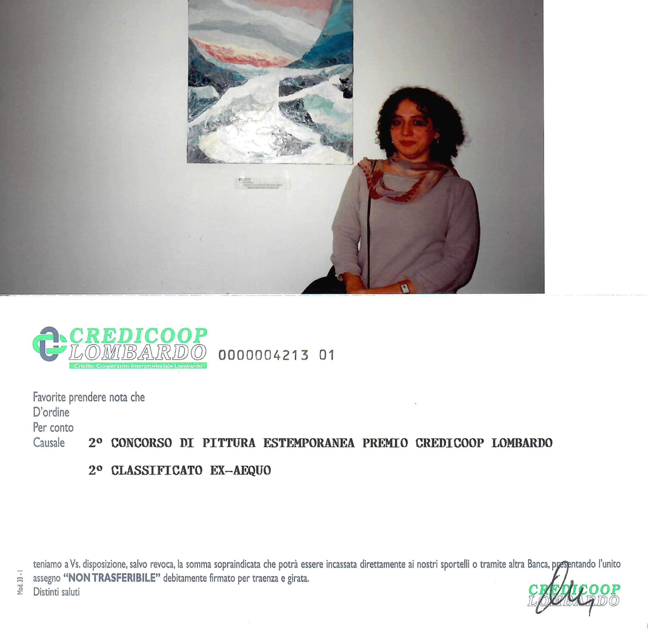 2000 - 2° Premio, opera 'Mare ferito' olio su tela 60x60, Pittura estemporanea, Banca Credicoop Lombardo, Cologno Monzese.