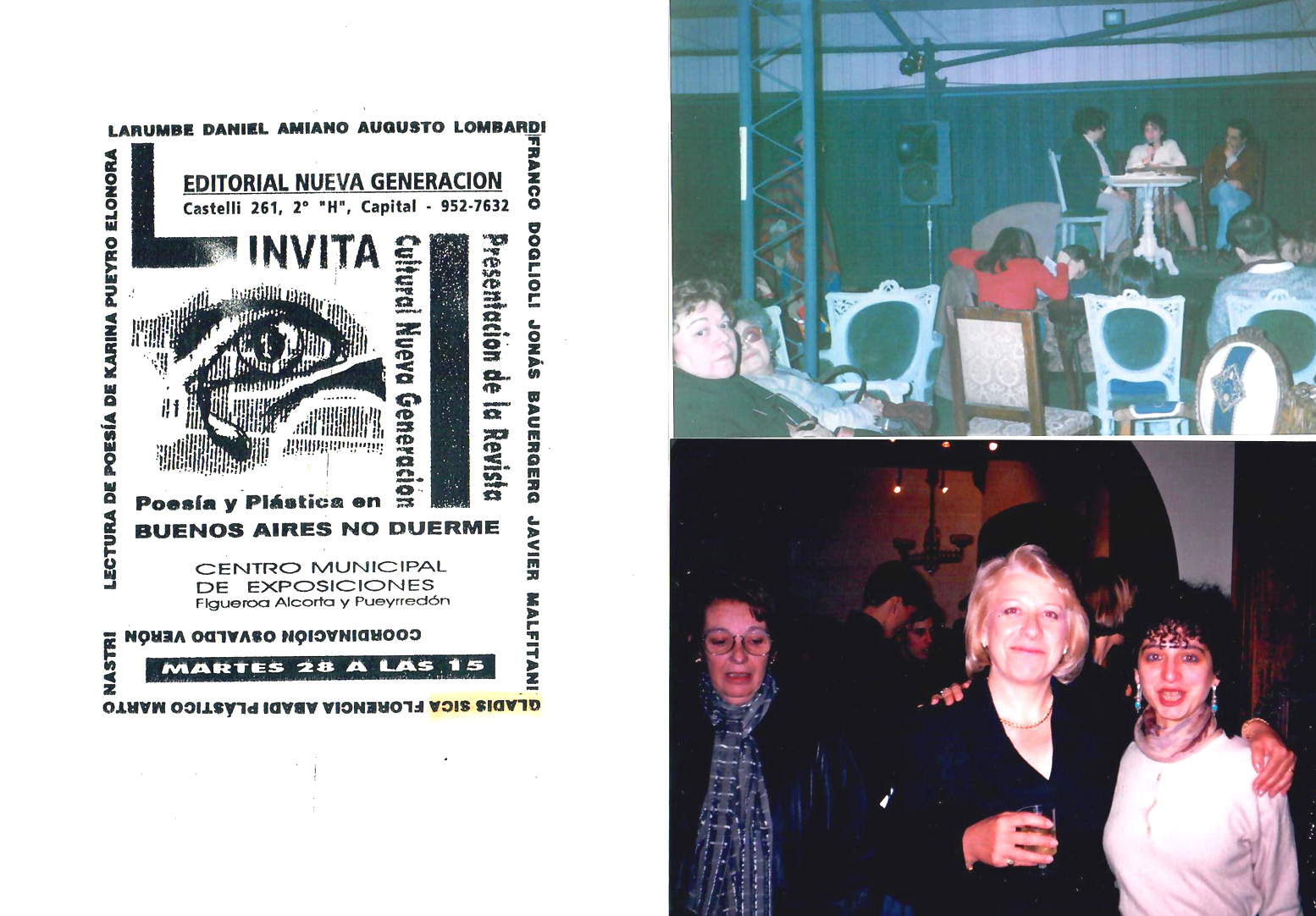 1998 - Intervento poetico, 'Buenos Aires No Duerme', Centro Municipal Exposiciones, Ed. Nuova Generazione.