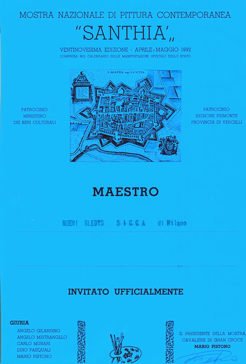 1992 - Collettiva di Pittura Contemporanea ad invito, Sala dell'Auditorium di S. Francesco, Santhia'.