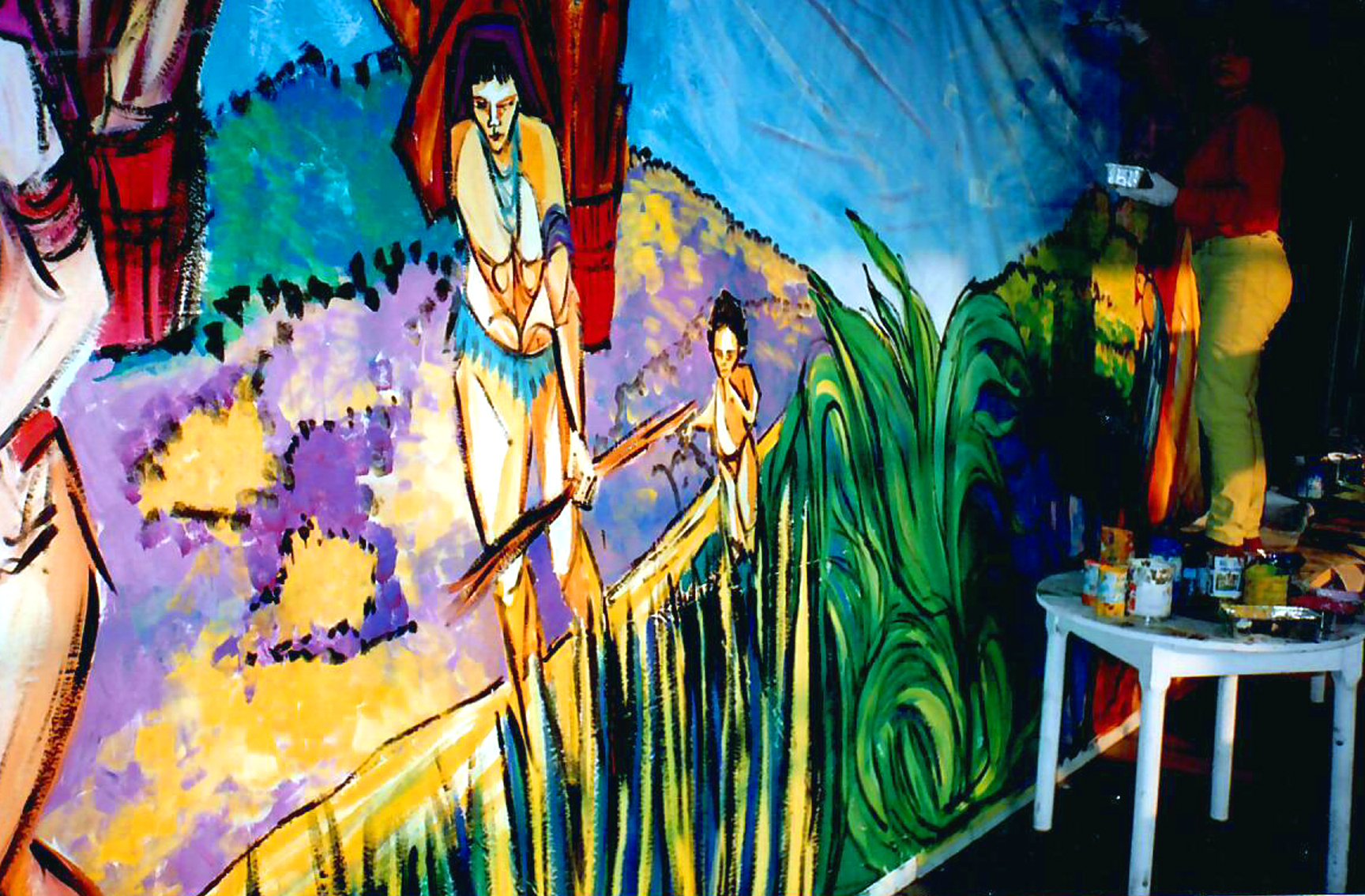 1995 - Murales m.130x2.50, dettaglio, 'Festival Latinoamericano', realizzato in una settimana, Assago, Milano.