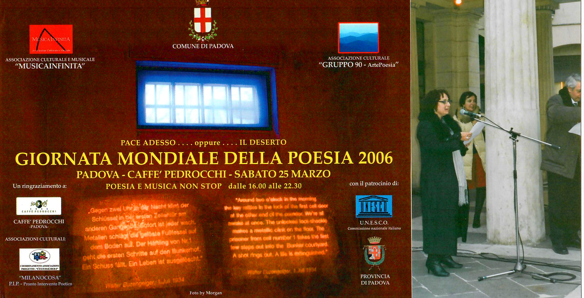 2006 - Lettura Poetica, Gladys Sica, “Giornata Mondiale della Poesia 2006”, Caffè Pedrocchi, organizzata dal poeta Alessandro Cabianca, Padova