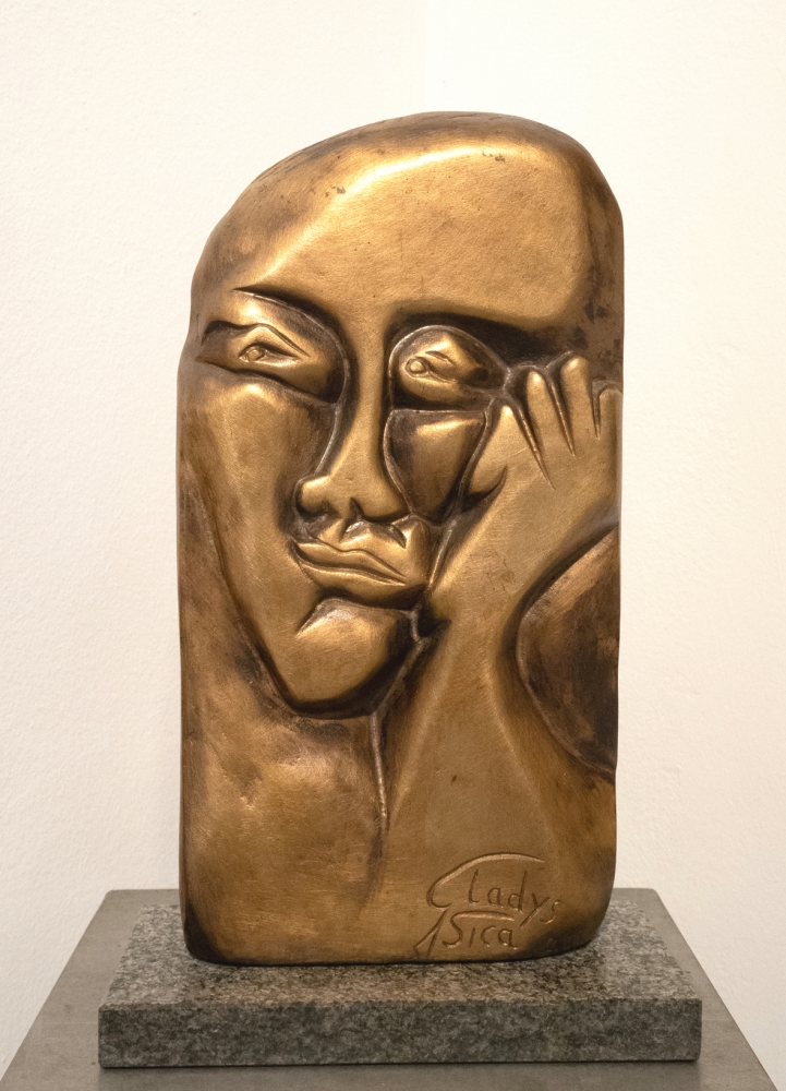 'Pensiero ipnotico' bronzo su granito nero altorilievo cm31x17x4,50
